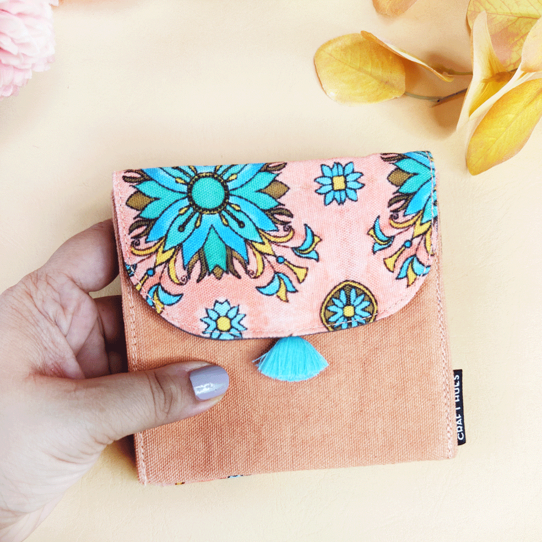 5 COMPARTMENT MINI WALLET-PEACH TILE