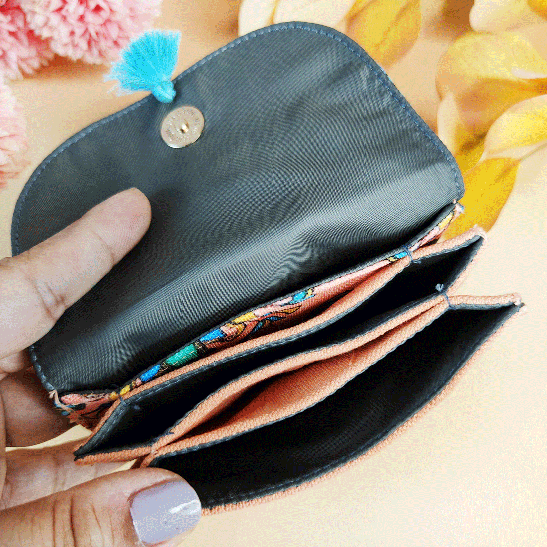 5 COMPARTMENT MINI WALLET-PEACH TILE