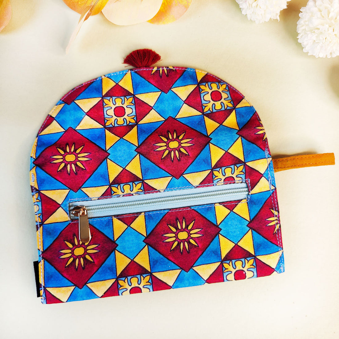 5 pocket long wallet-blue-red tile