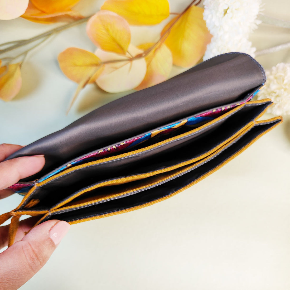 5 pocket long wallet-blue-red tile