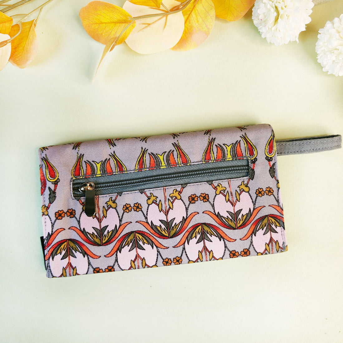 5 pocket long wallet-grey persian floral