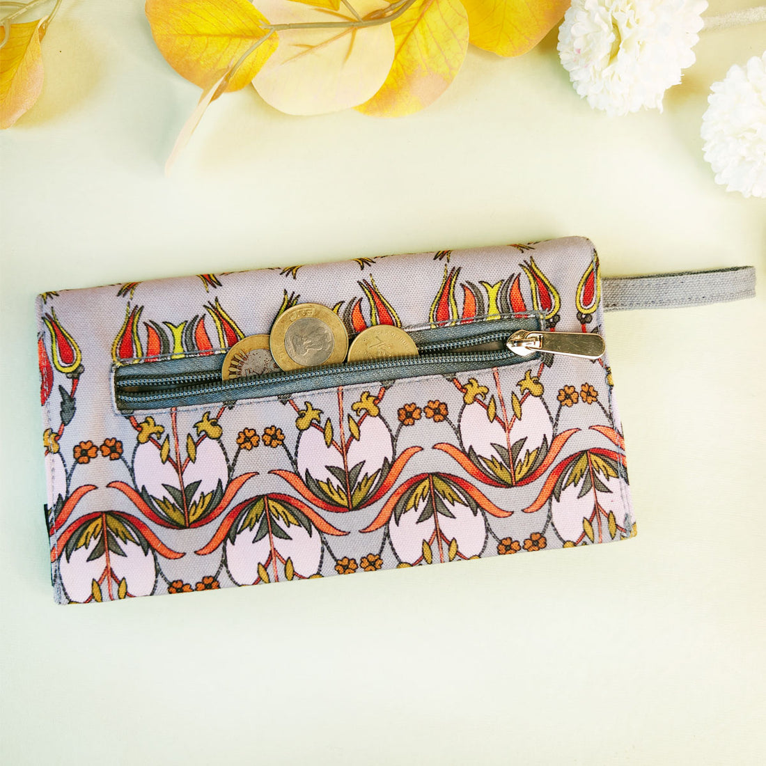 5 pocket long wallet-grey persian floral