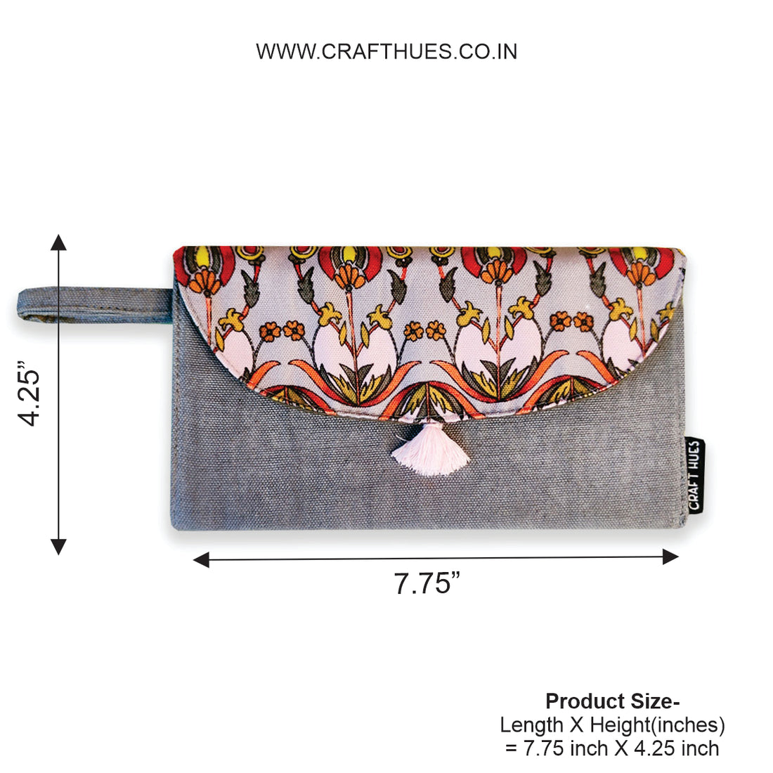 5 pocket long wallet-grey persian floral