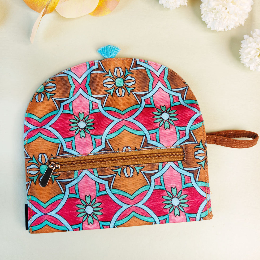 5 pocket long wallet-mustard peach tile