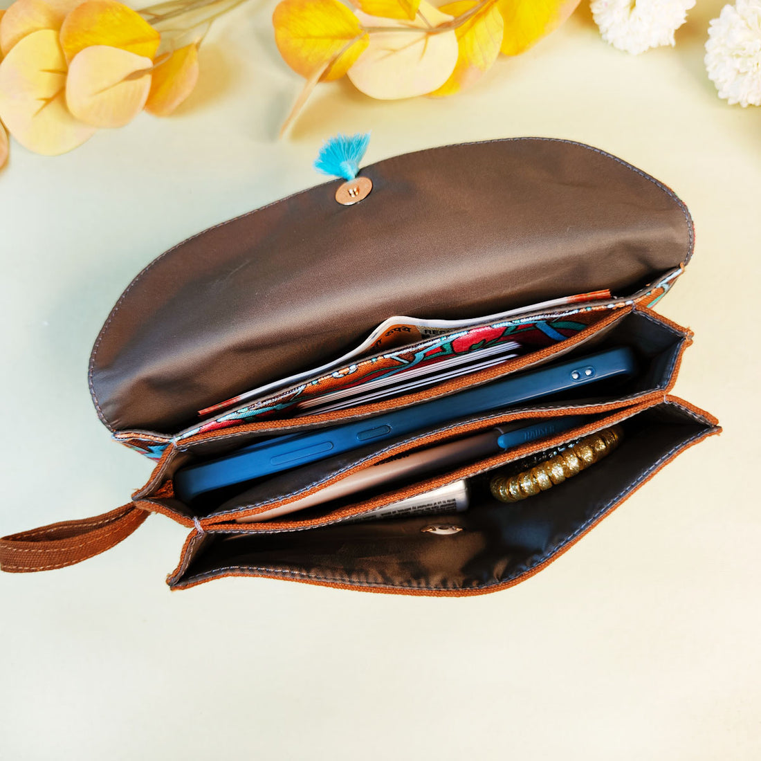 5 pocket long wallet-mustard peach tile