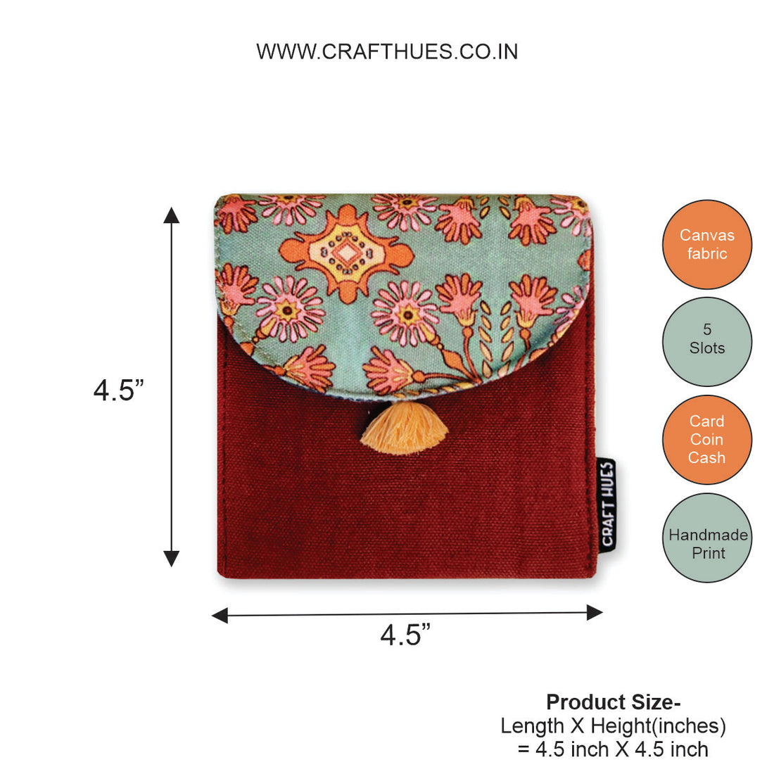 5 COMPARTMENT MINI WALLET- ORANGE- SEA GREEN TILE