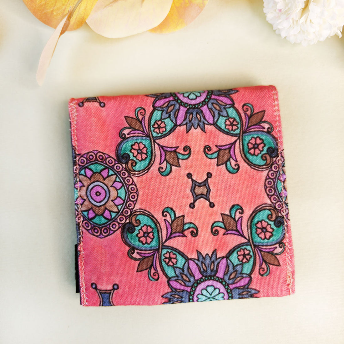 5 COMPARTMENT MINI WALLET- PEACH-PURPLE TILE