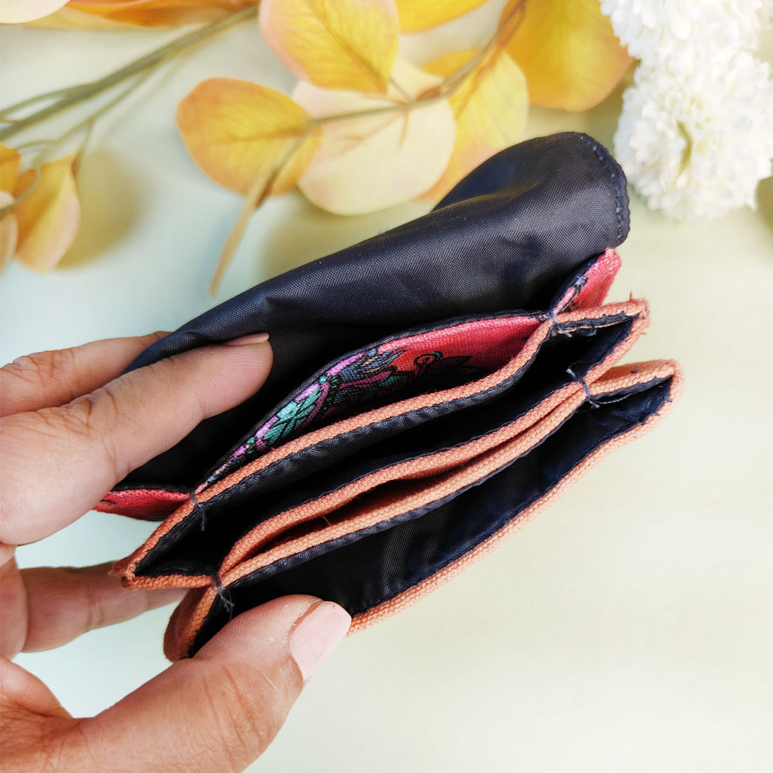 5 COMPARTMENT MINI WALLET- PEACH-PURPLE TILE