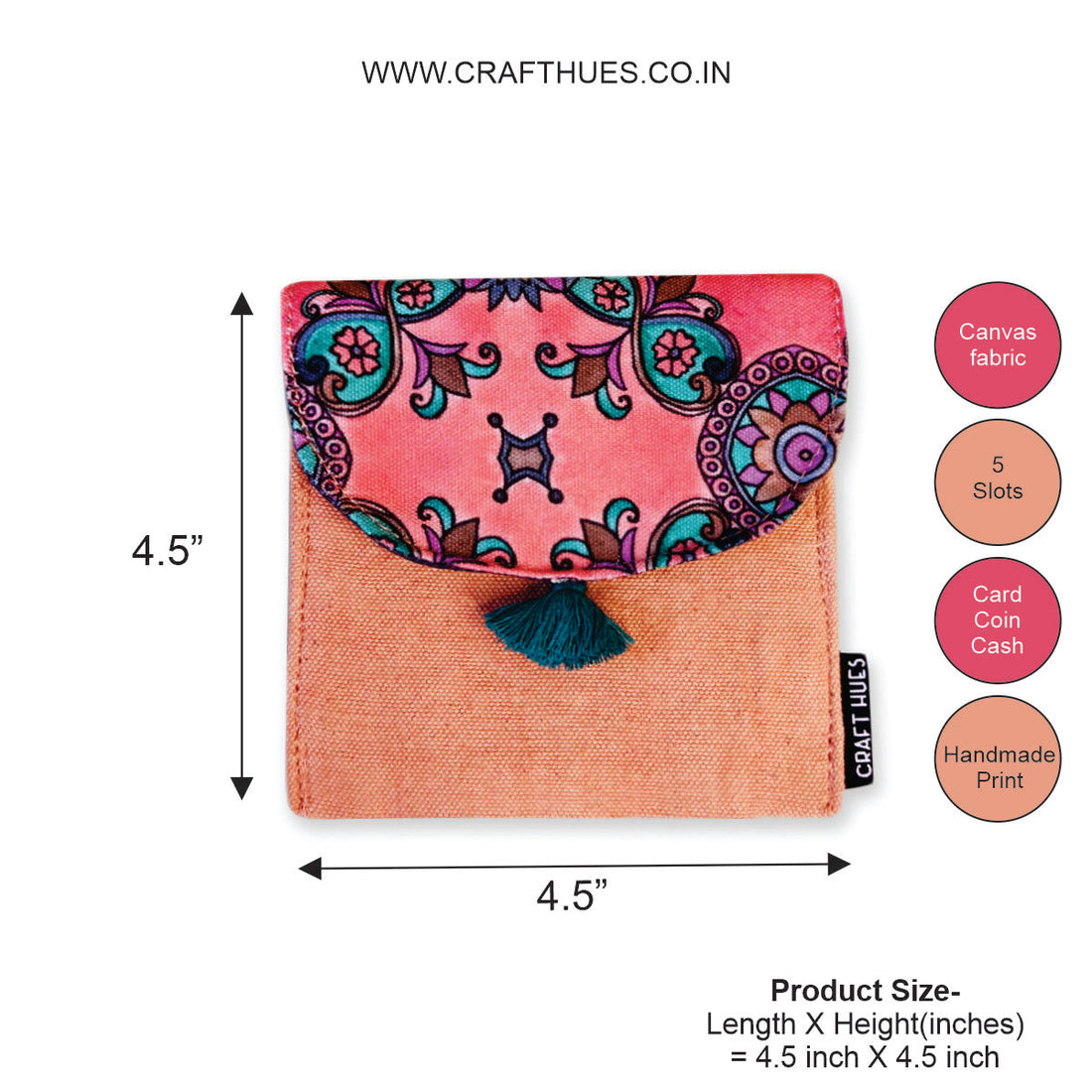5 COMPARTMENT MINI WALLET- PEACH-PURPLE TILE