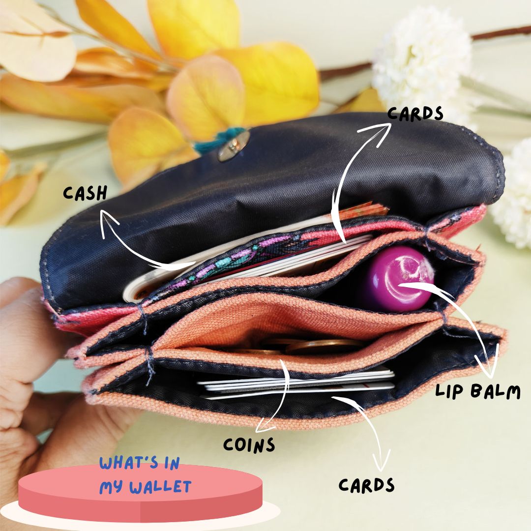 5 COMPARTMENT MINI WALLET- PEACH-PURPLE TILE
