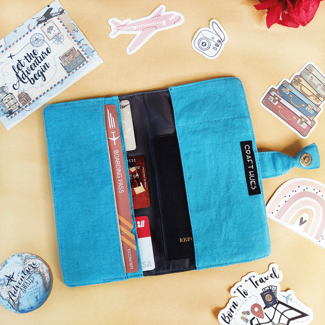 Long Passport Case- Teal-Red Knot