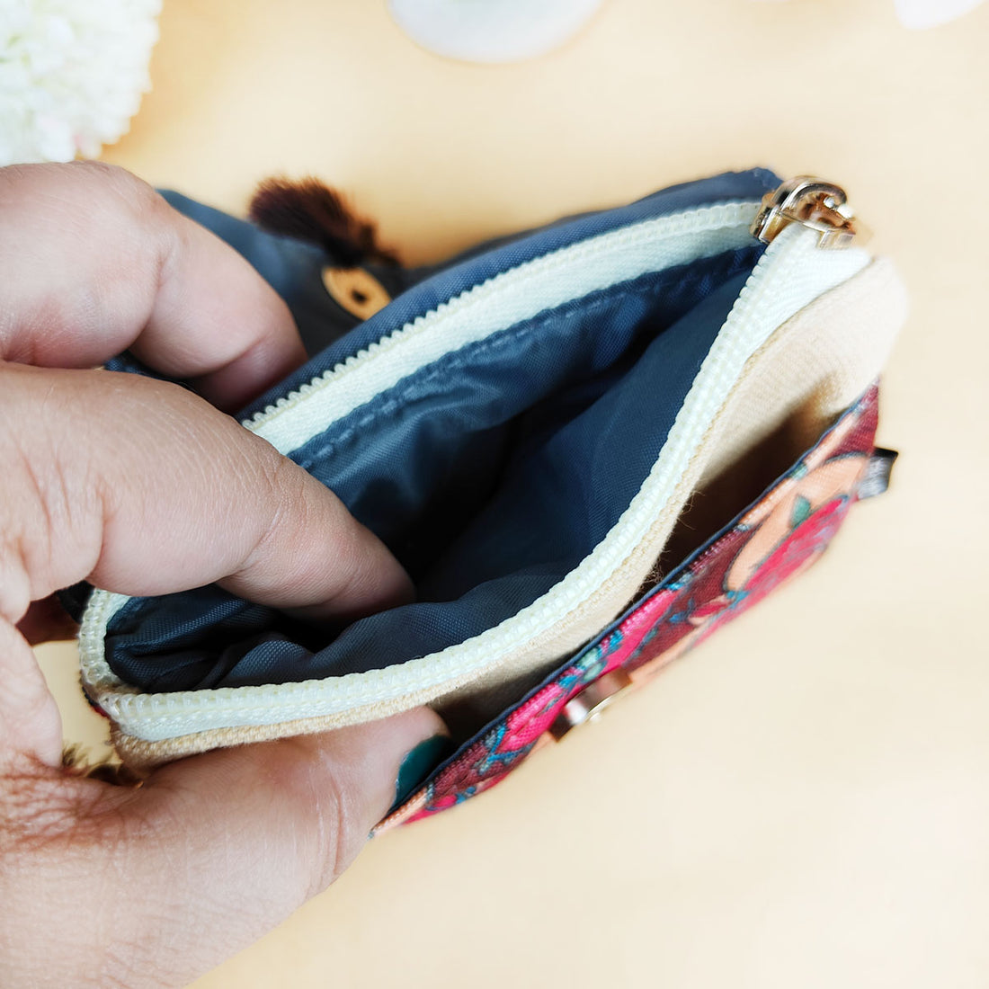 Mini Flap Wallet- Blue & Beige