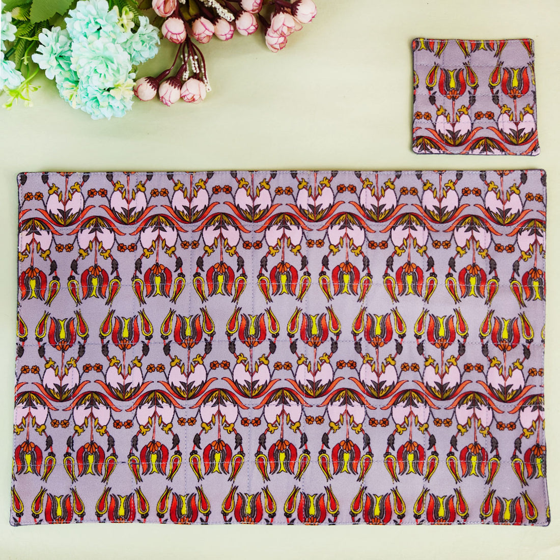 Table Mat-Coaster Set-Grey Persian