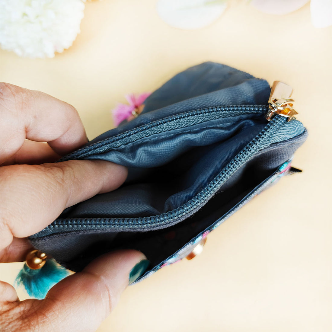 Mini Flap Wallet- Grey & Blue