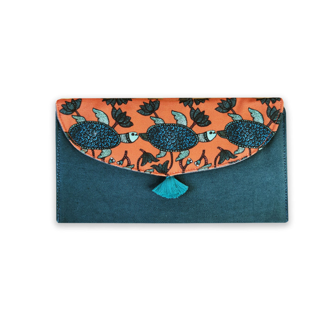5 Pocket Long Wallet-Gond Teal Turtle