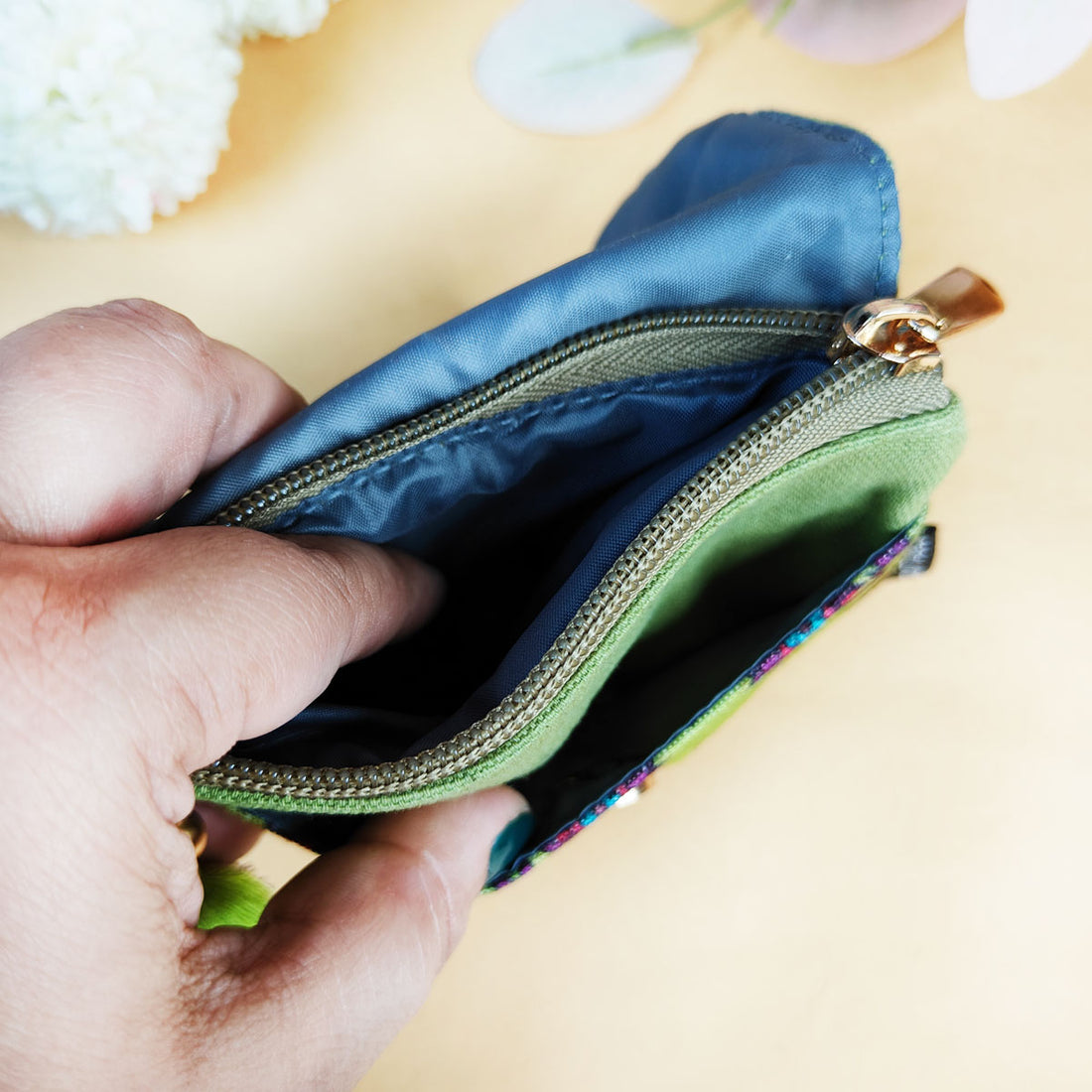 Mini Flap Wallet- Green & Blue