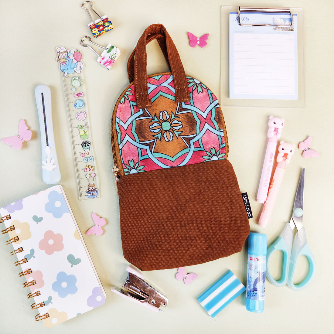 Pink Tile Pencil Pouch Combo