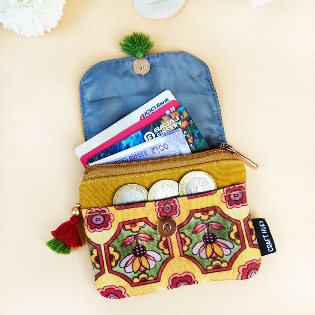 Mini Flap Wallet- Mustard & Beige