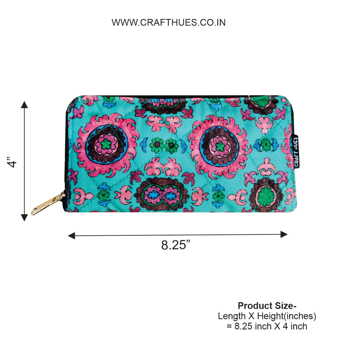 Quilted Slim Wallet- Sea green Suzani