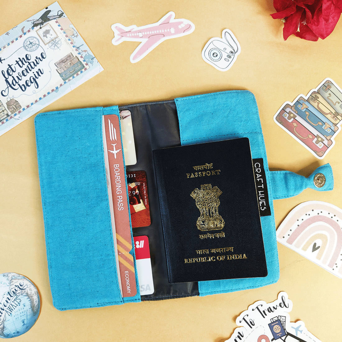 Long Passport Case- Teal-Red Knot