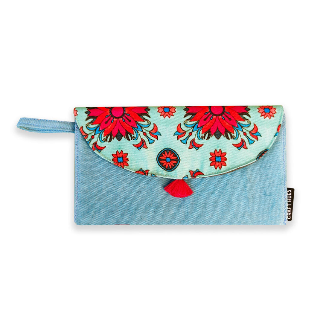 5 pocket long wallet-red teal tile