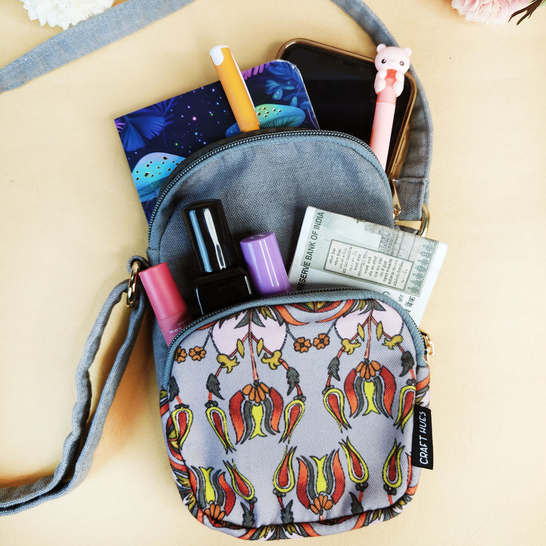 Front Pocket Sling- Grey Persian Floral