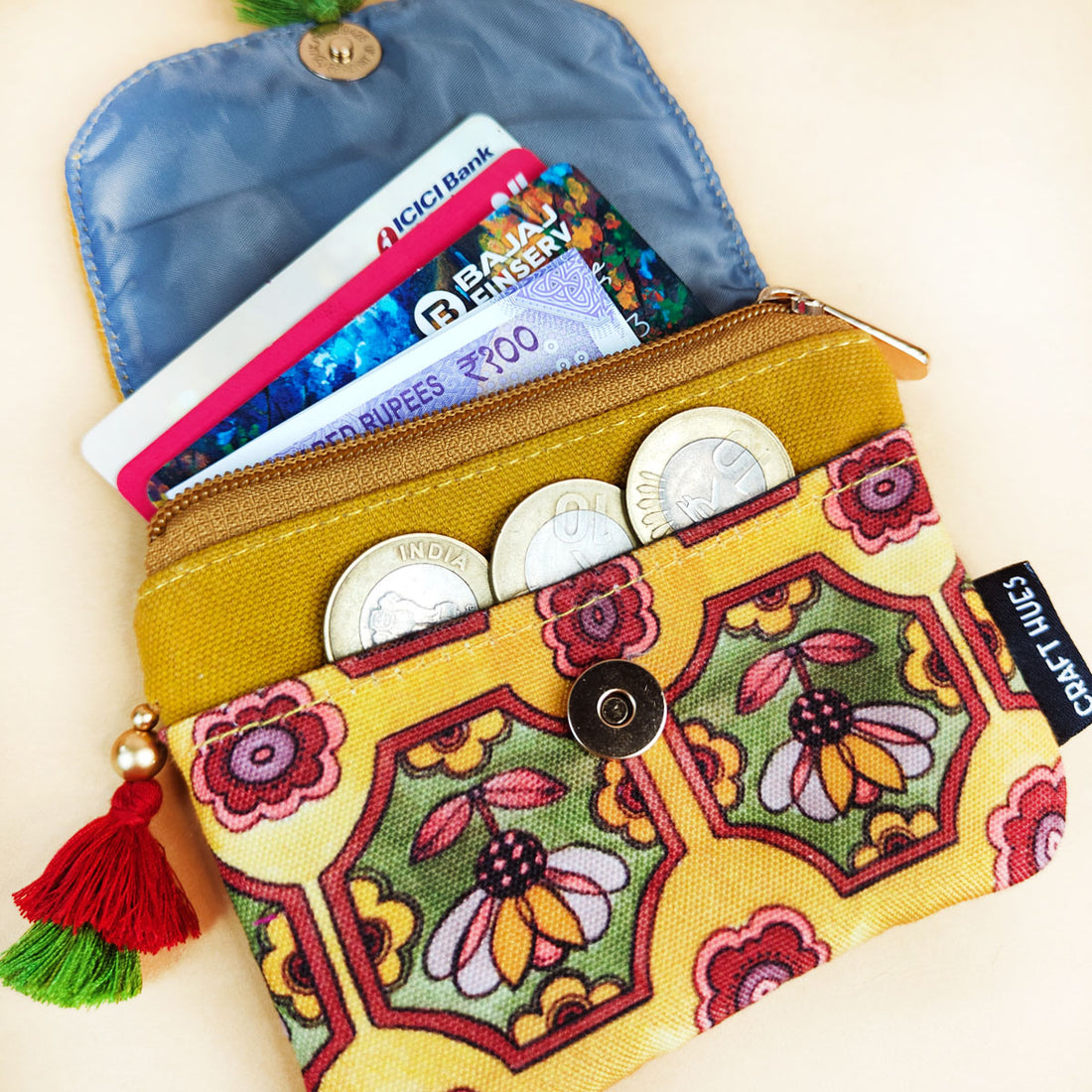 Mini Flap Wallet- Mustard & Beige