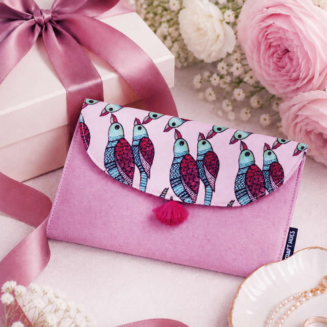 5 Pocket Long Wallet-Gond Pink Parrot