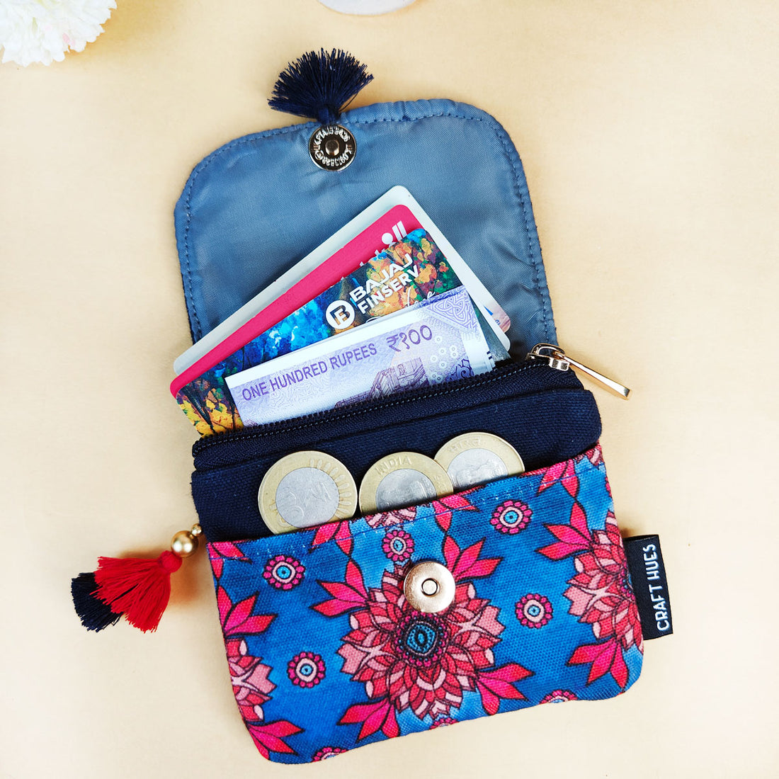 Mini Flap Wallet- Blue & Beige