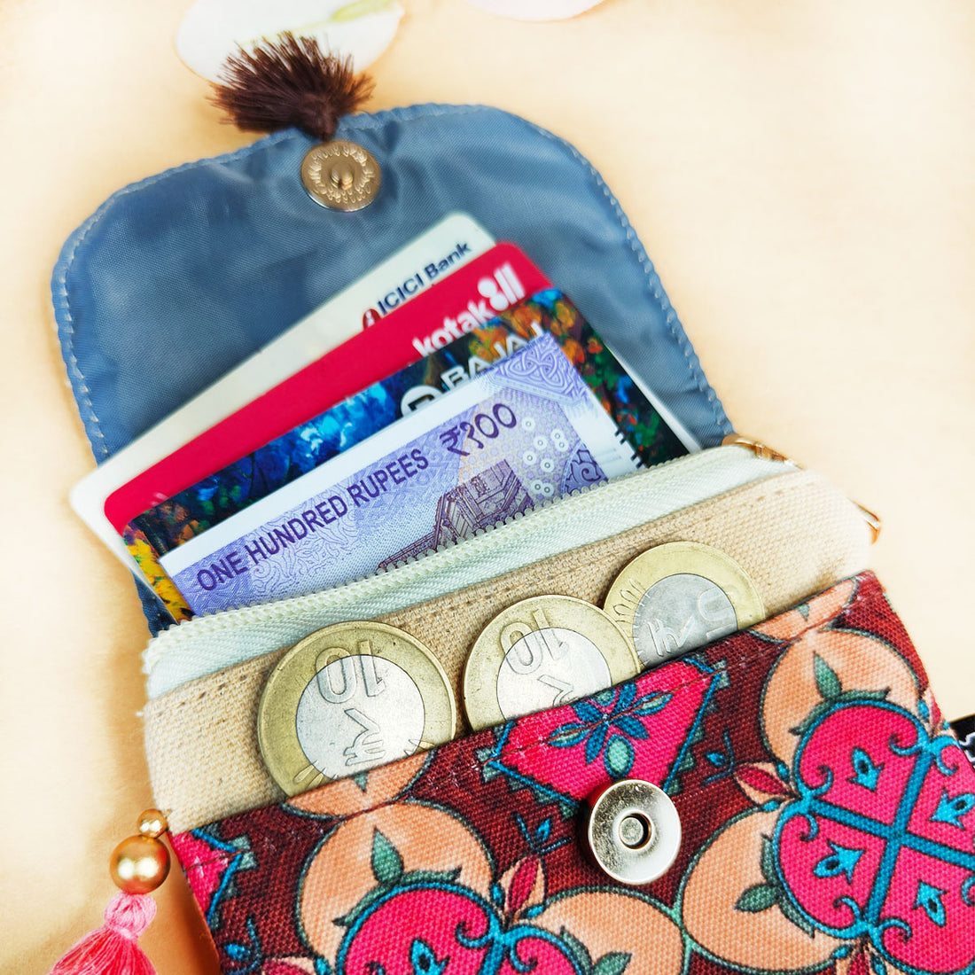 Mini Flap Wallet- Mustard & Beige