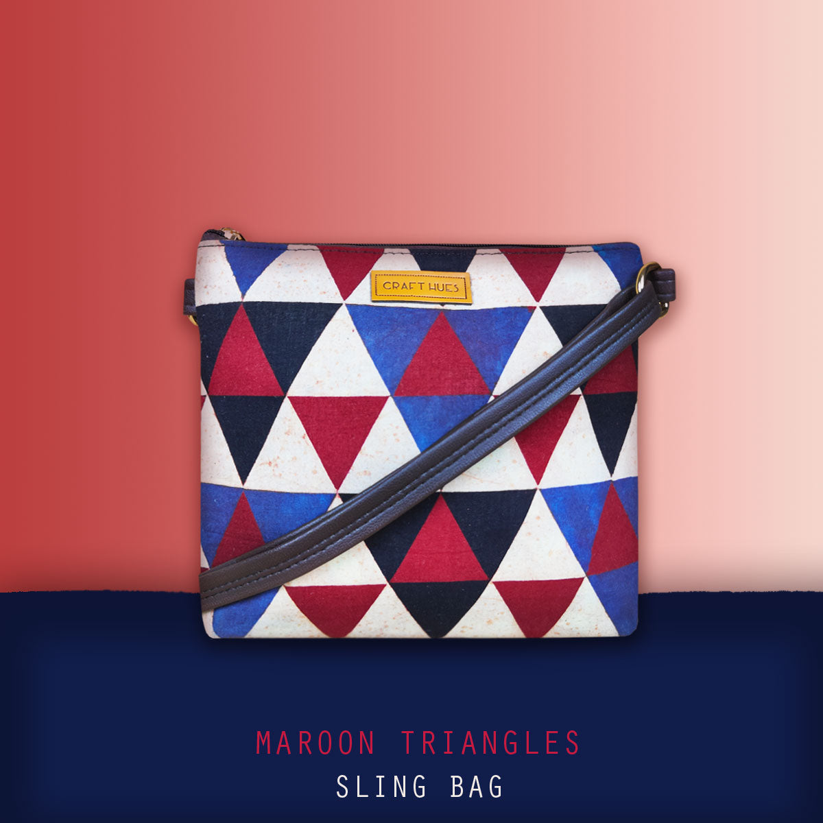 Maroon Triangles Sling Bag