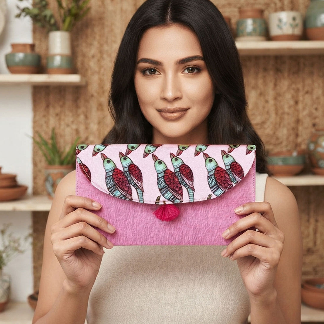 5 Pocket Long Wallet-Gond Pink Parrot