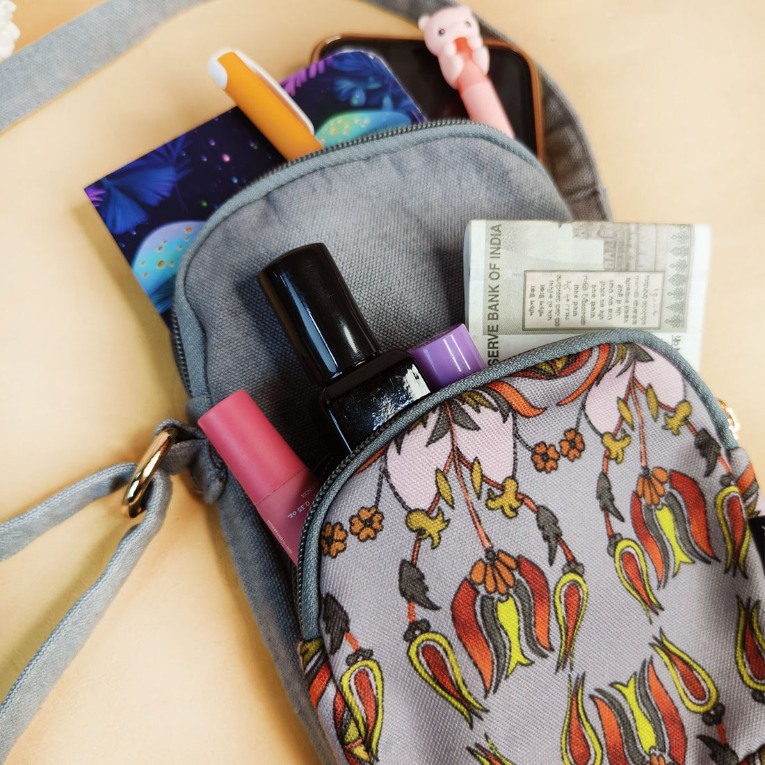 Front Pocket Sling- Grey Persian Floral