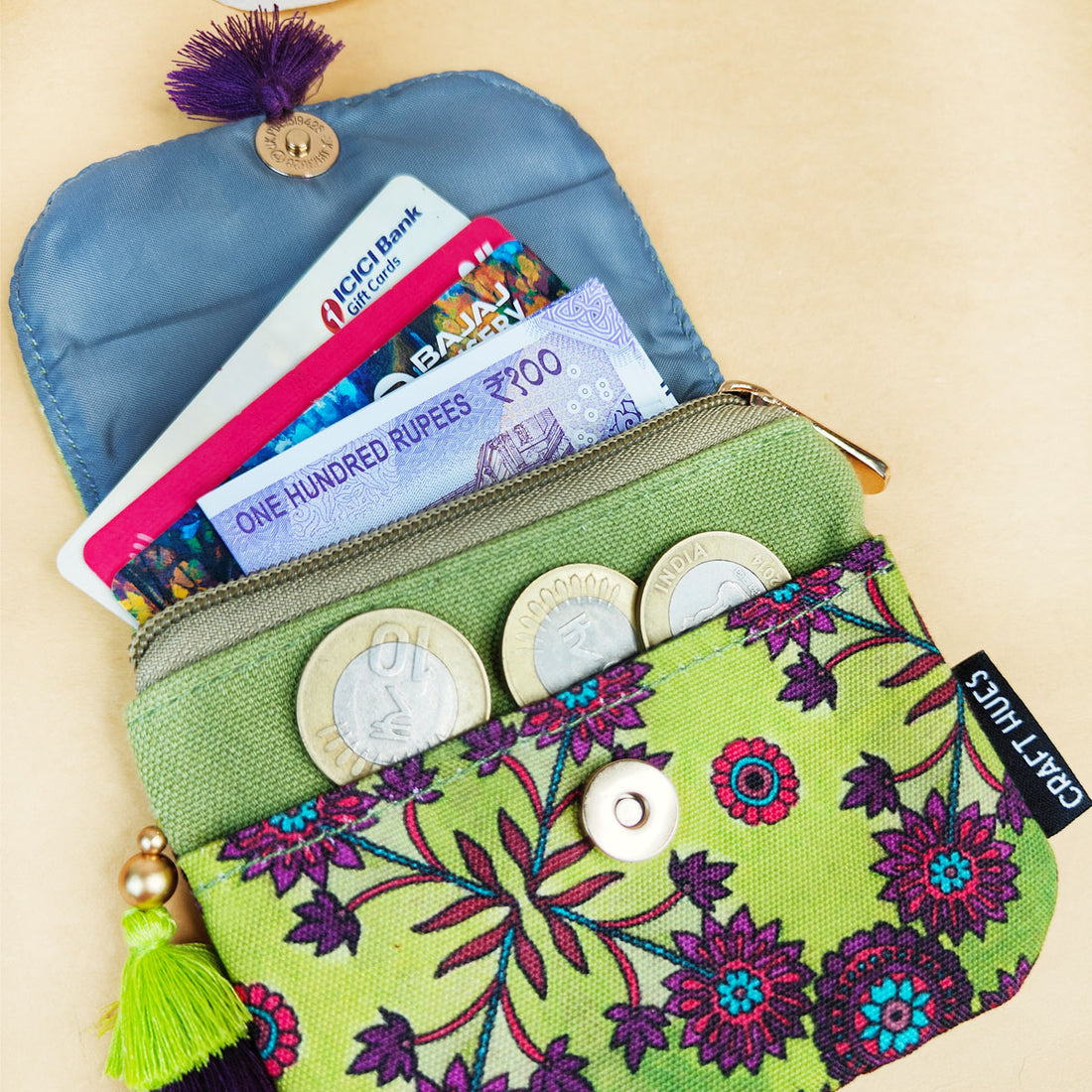 Mini Flap Wallet- Green & Blue