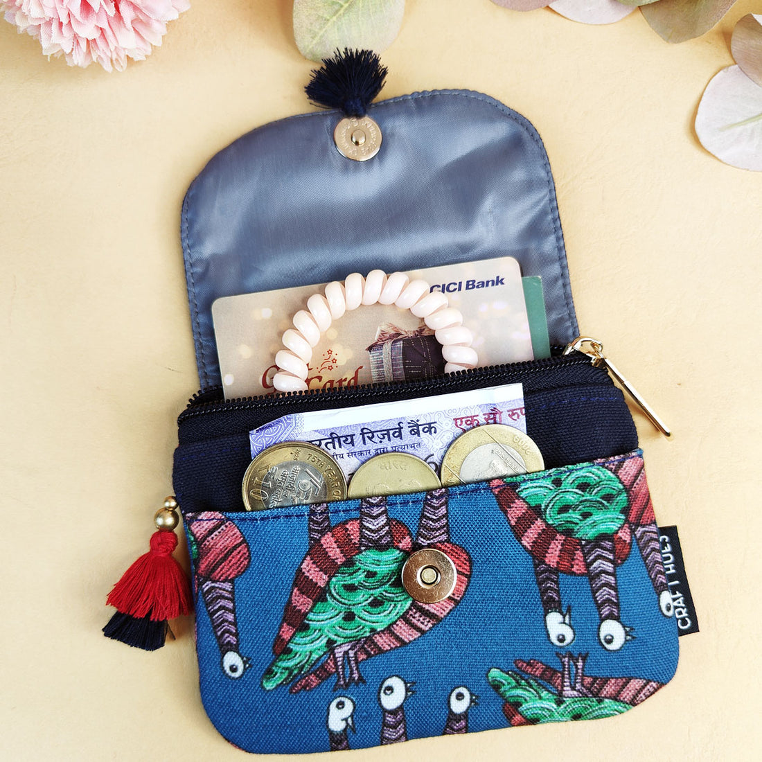 Mini wallet- Gond Blue Bird