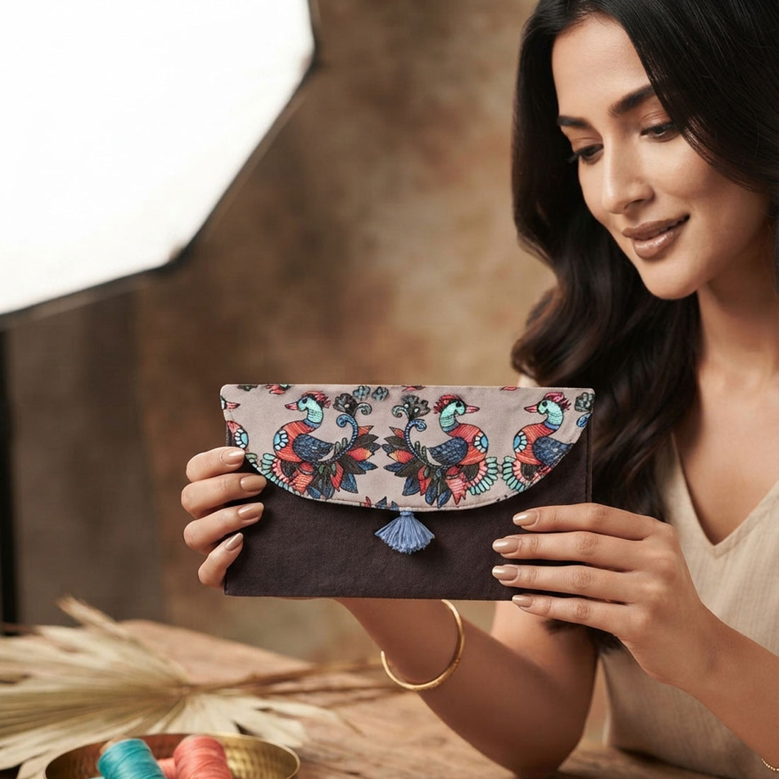 5 Pocket Long Wallet-Gond Grey Bird