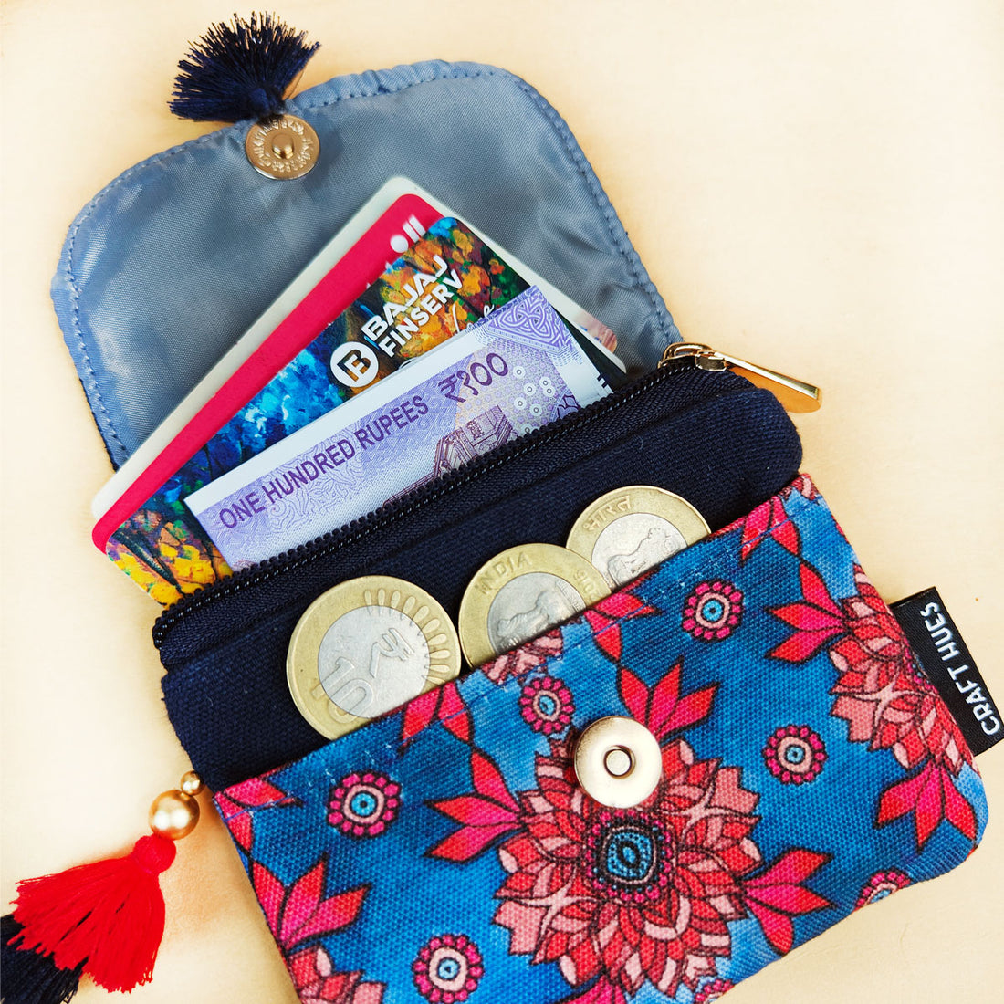 Mini Flap Wallet- Blue & Beige