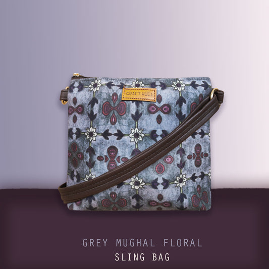 Grey Mughal Floral Sling Bag