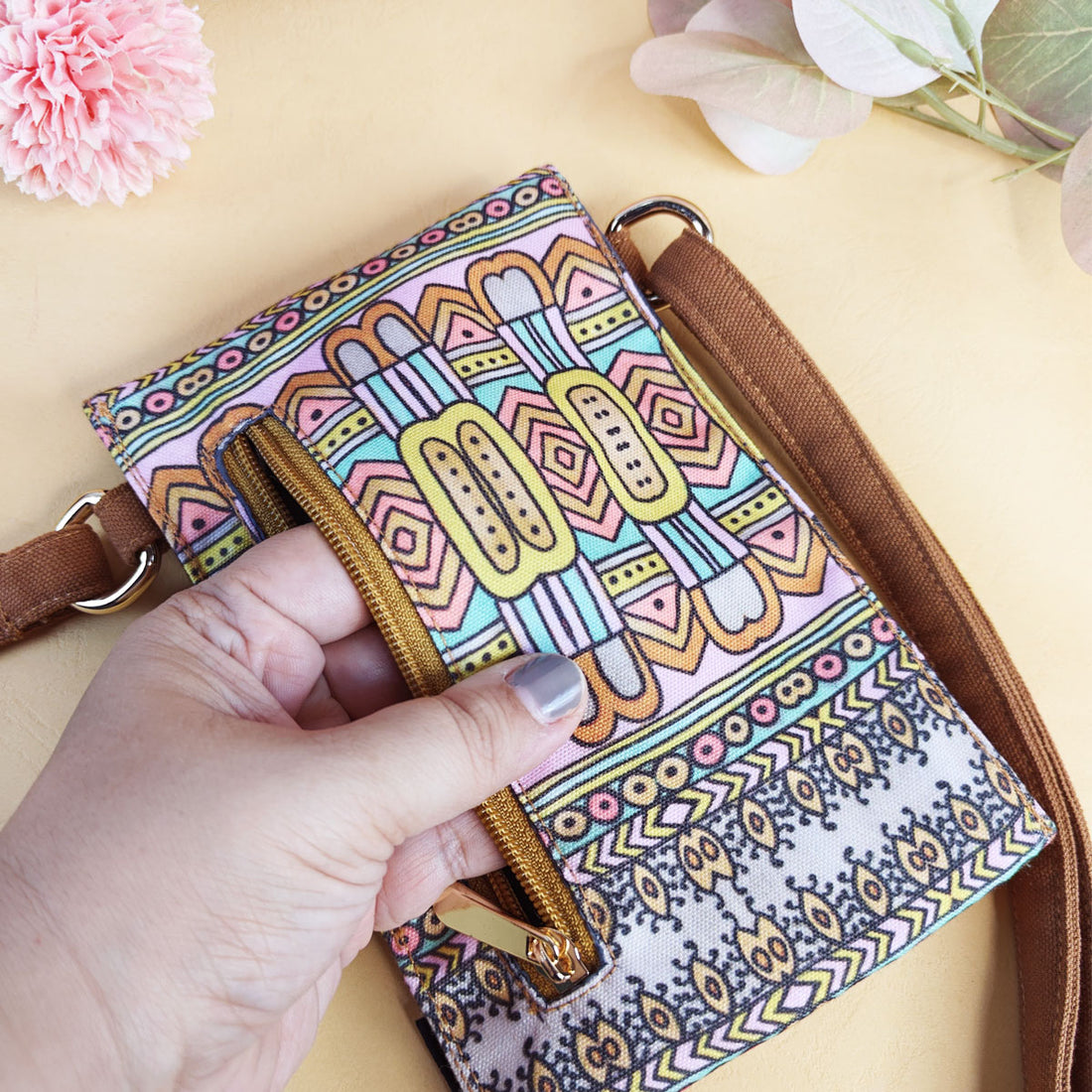 Aqua Abstract Godna Sling Wallet Combo