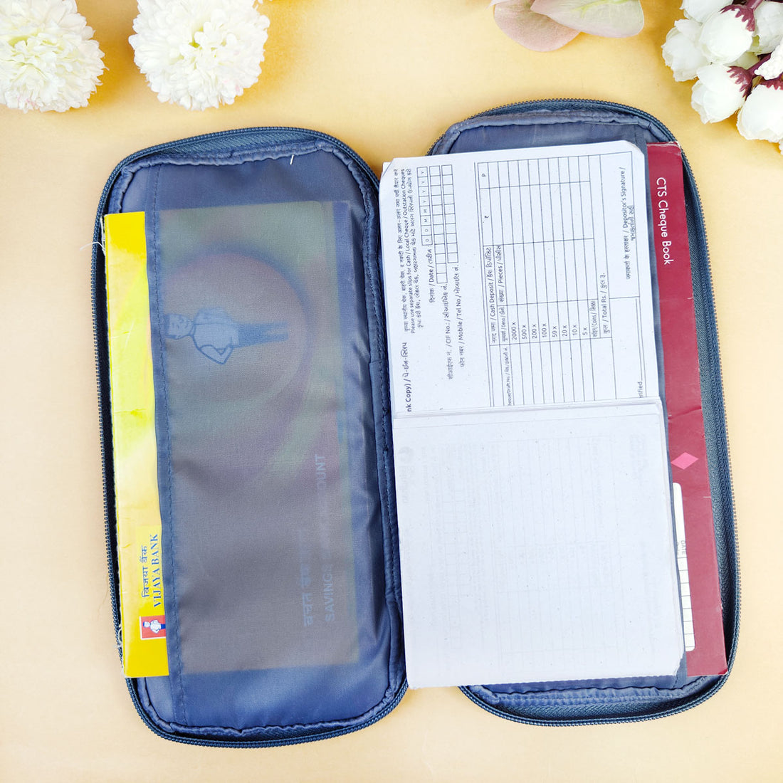 Bank Organizer- Grey Pink Floral Tile