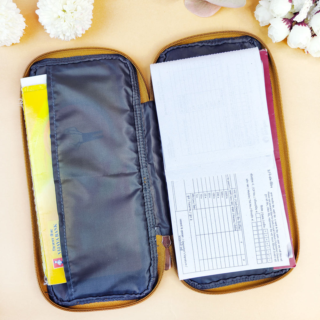 Bank Organizer- Mustard Pink Floral Tile