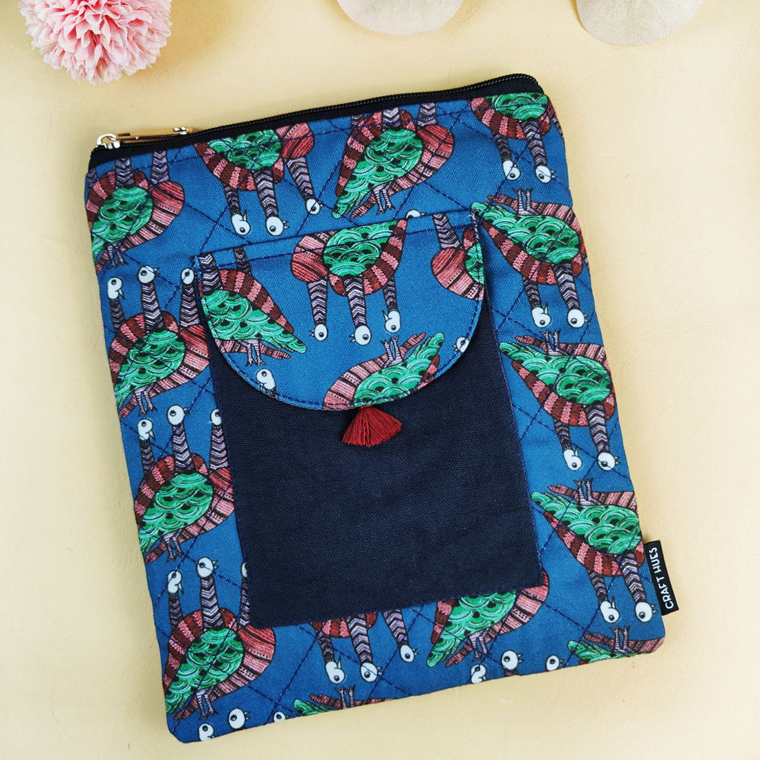 Book Cover Flap Pocket- Gond Blue Bird