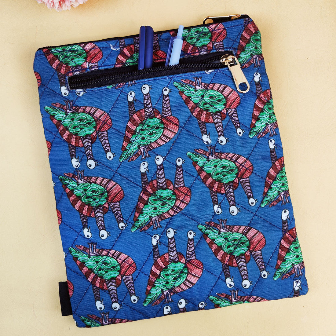 Book Cover Flap Pocket- Gond Blue Bird