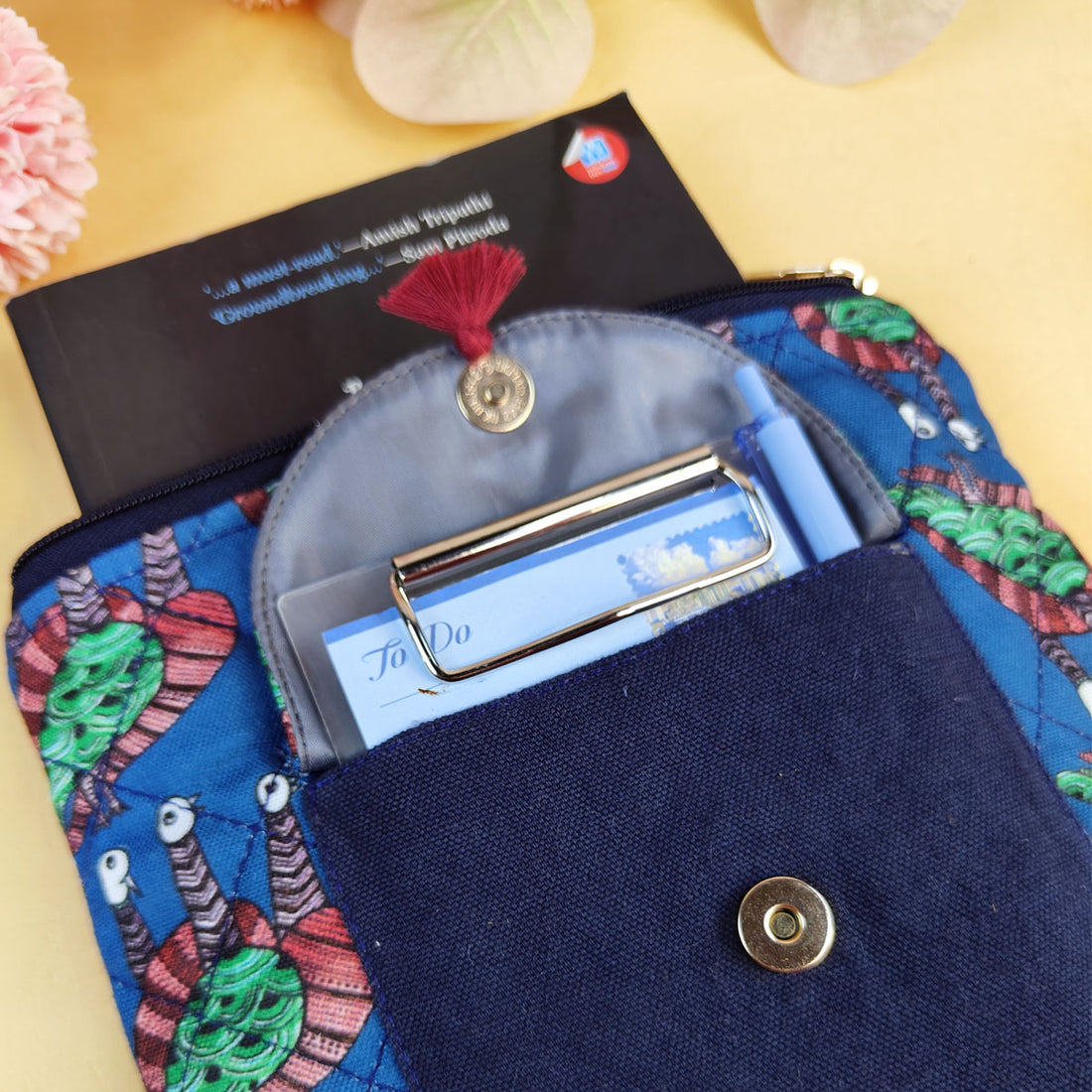 Book Cover Flap Pocket- Gond Blue Bird