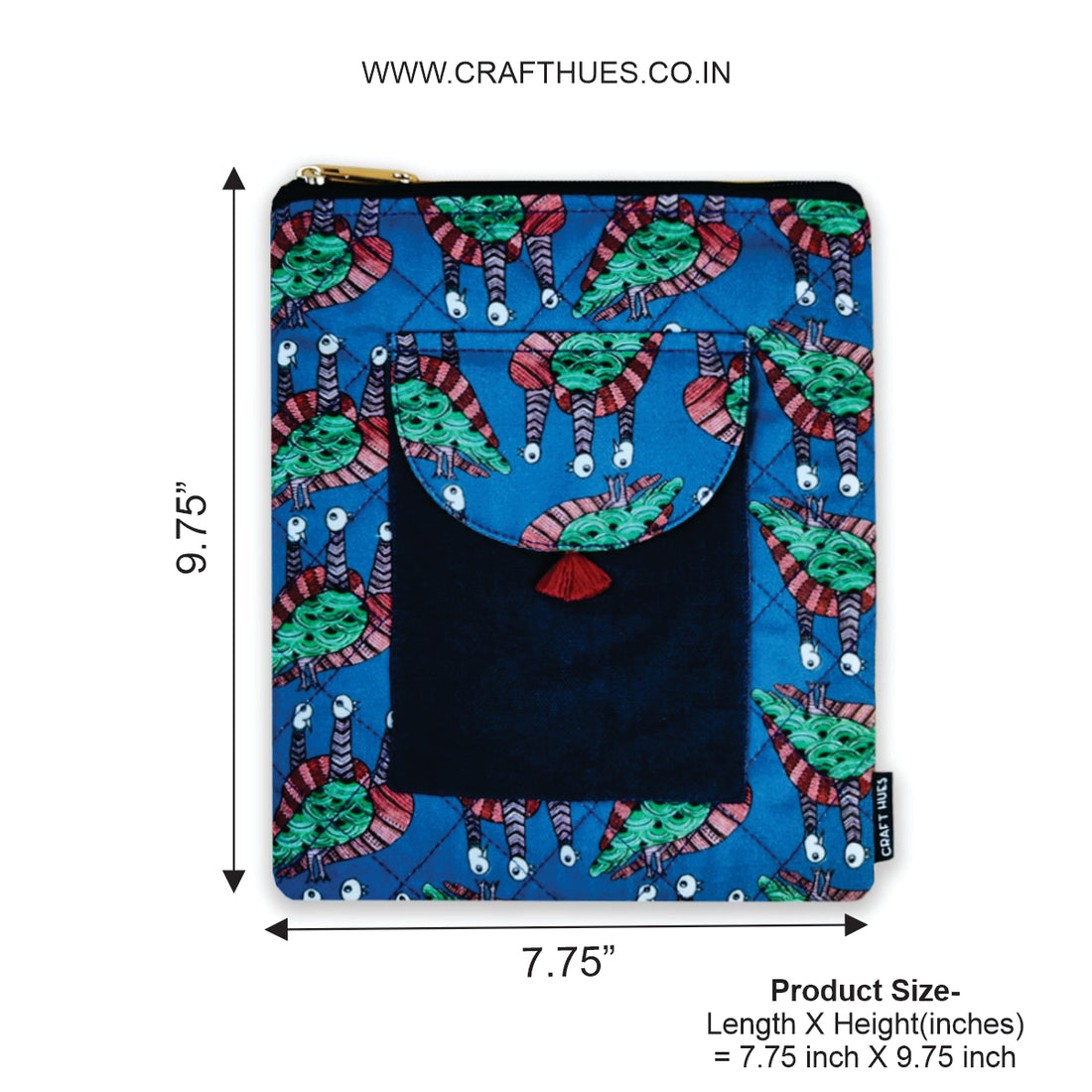 Book Cover Flap Pocket- Gond Blue Bird