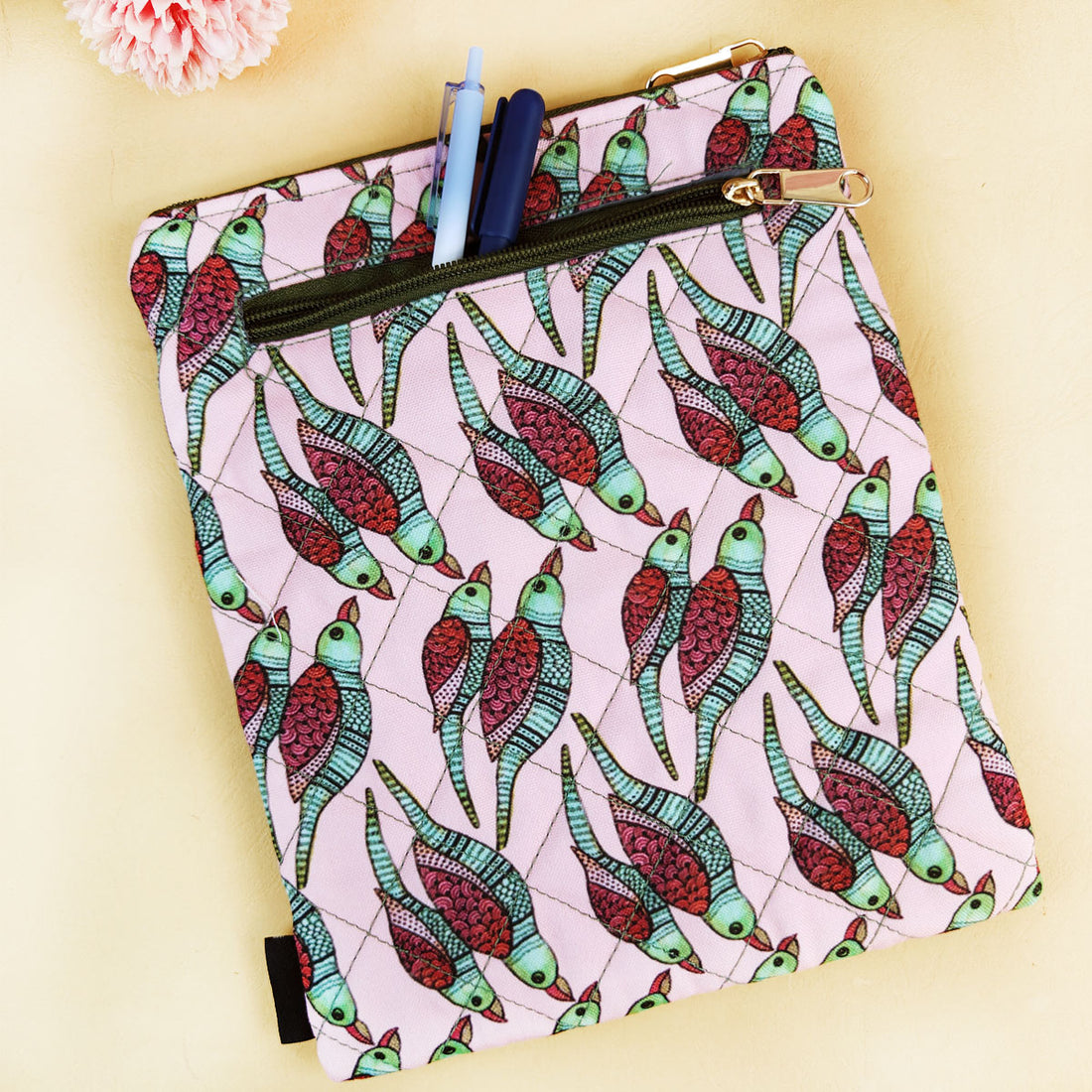 Book Cover Flap Pocket- Gond Pink Fish
