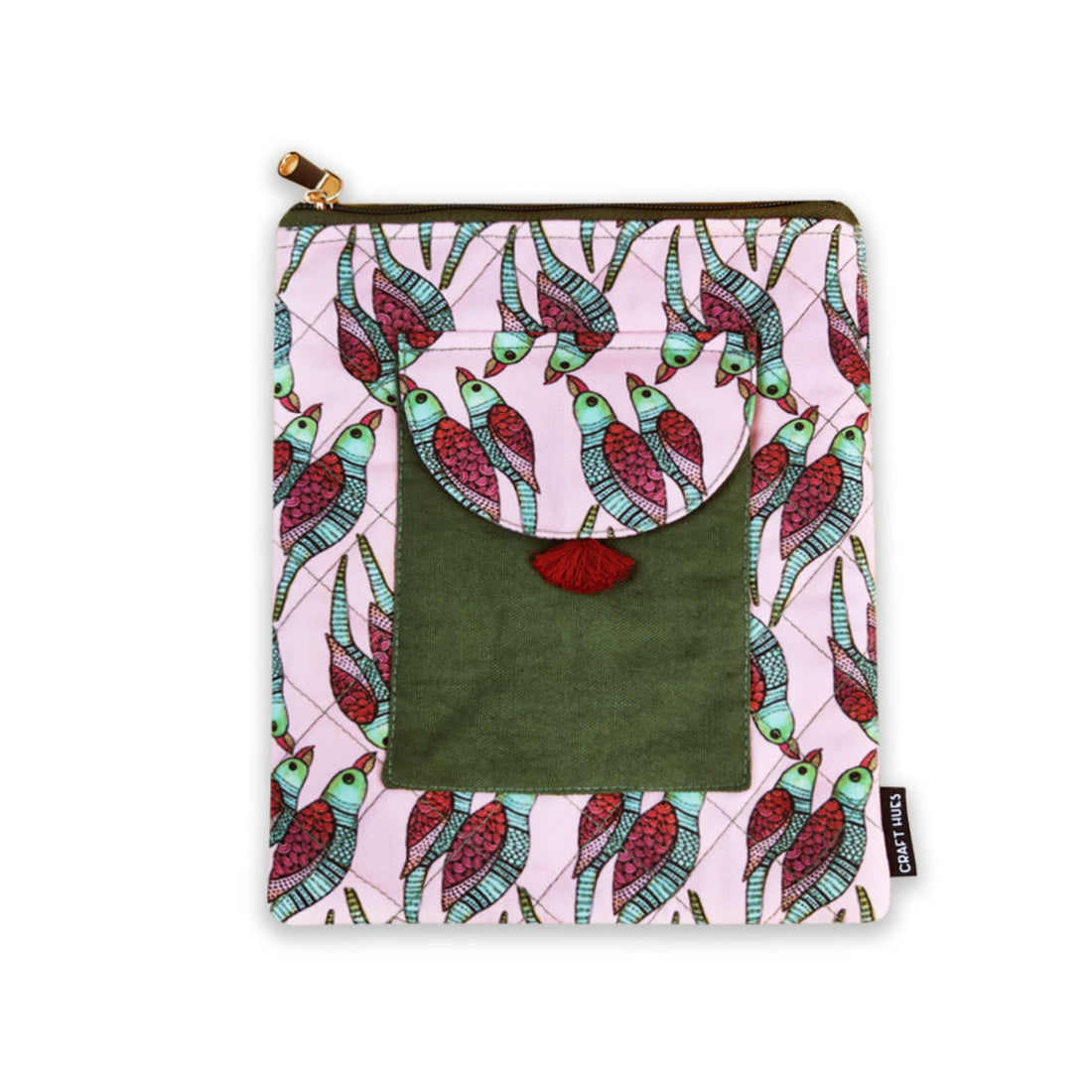 Book Cover Flap Pocket- Gond Pink Fish