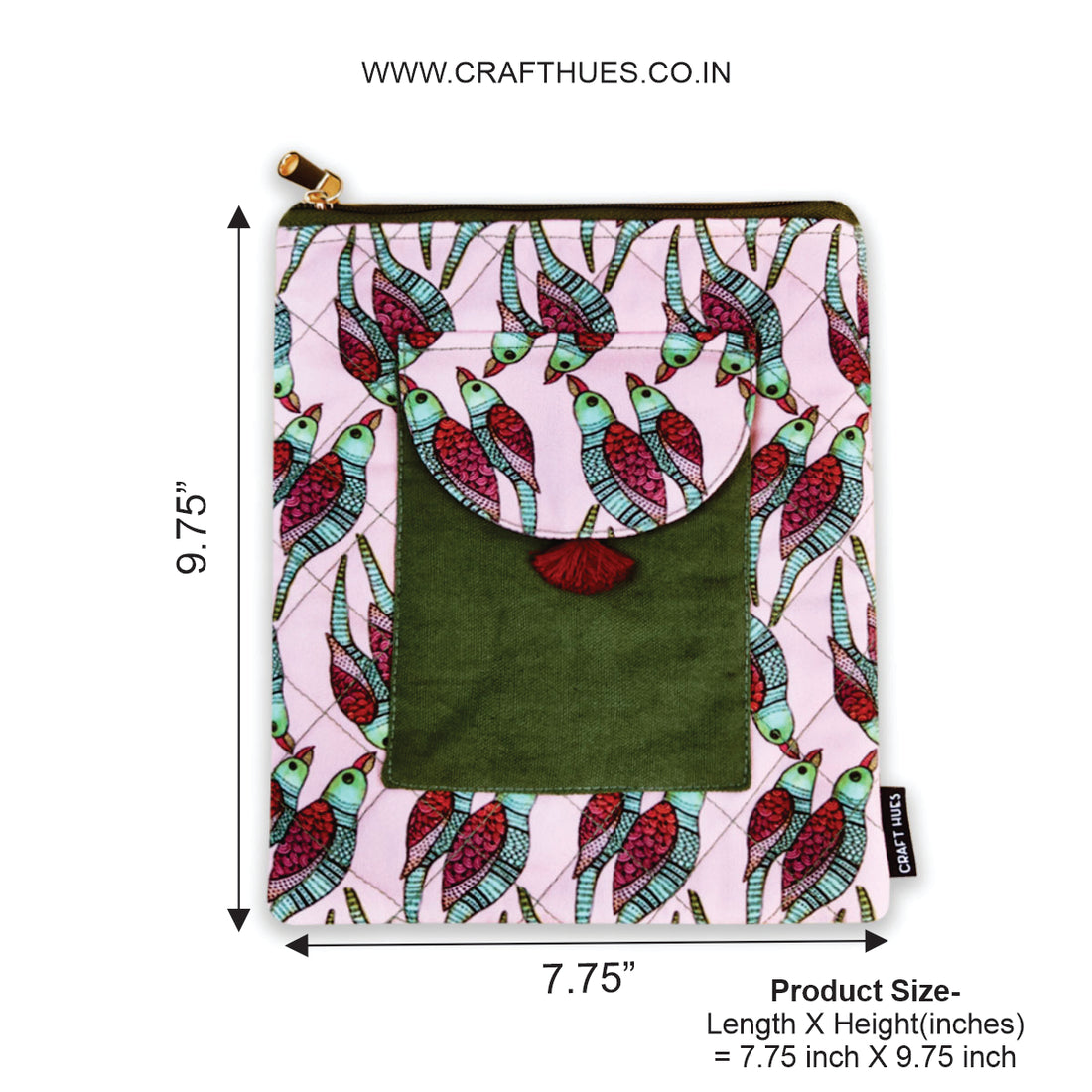 Book Cover Flap Pocket- Gond Pink Fish