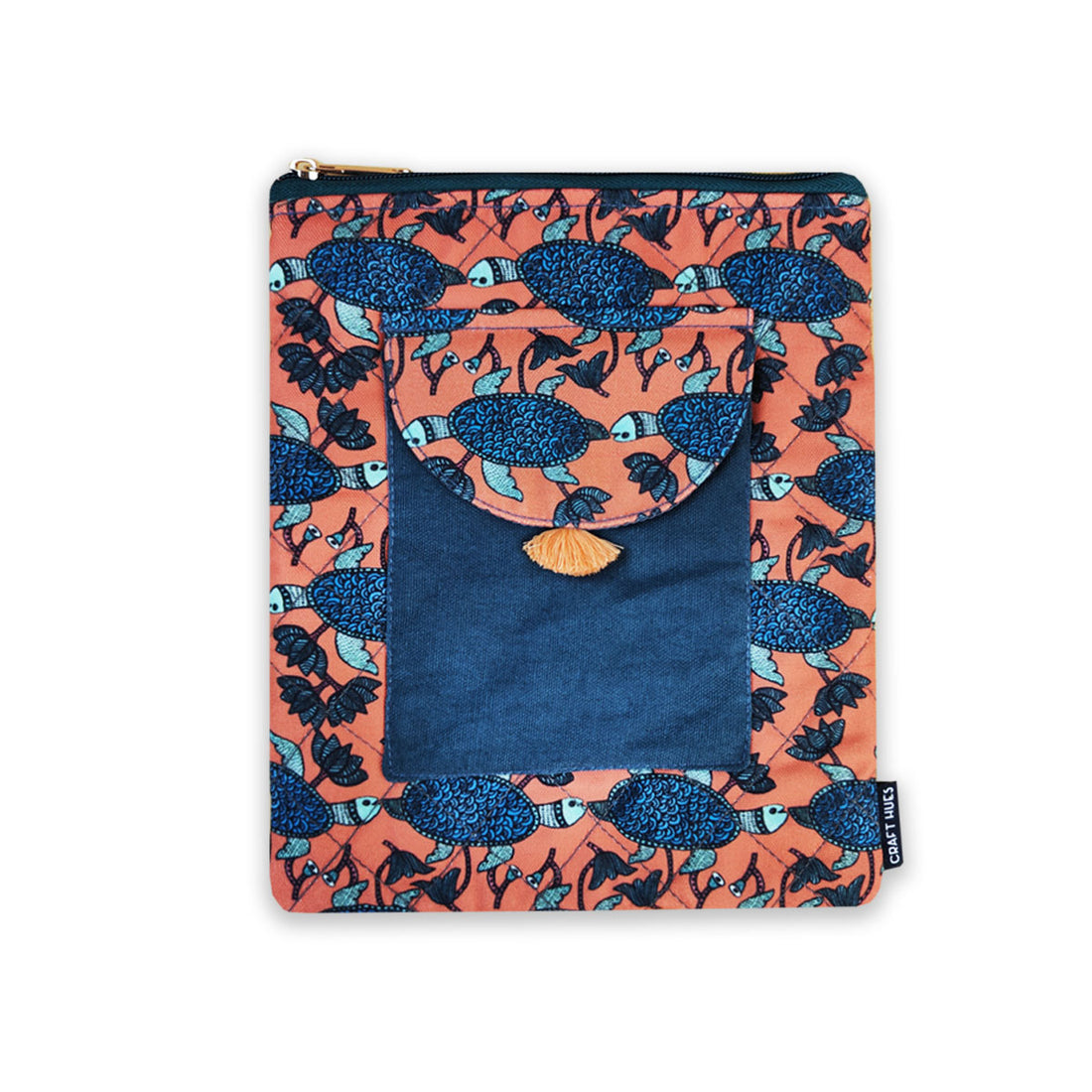 Book Cover Flap Pocket- Gond Teal Turtle
