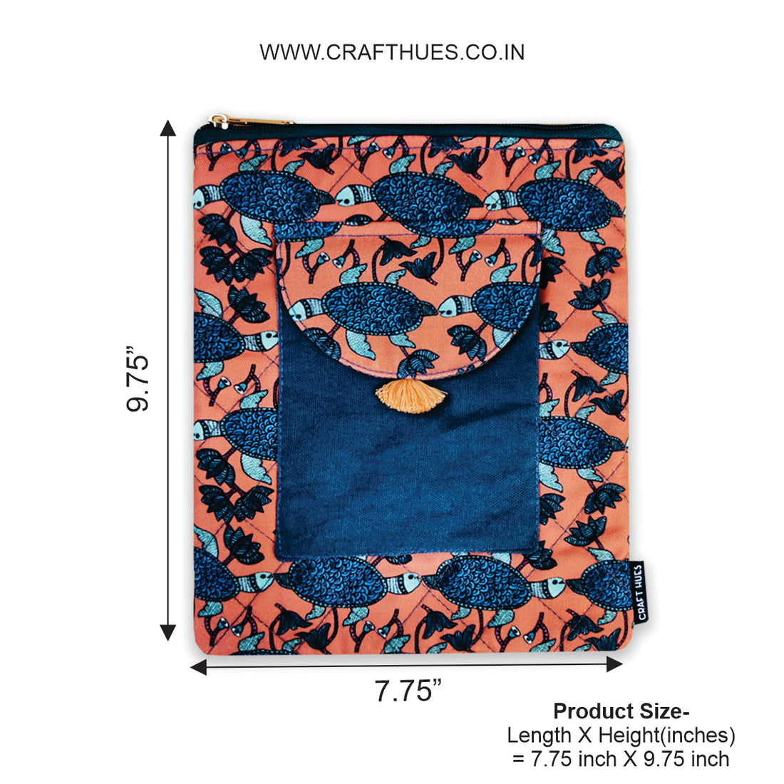 Book Cover Flap Pocket- Gond Teal Turtle